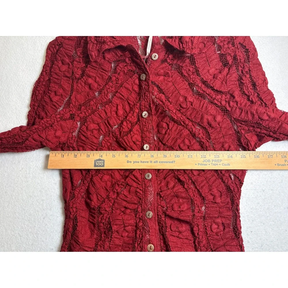 Free People Lace Mini Dress Dark Red Button Front Long Sleeve Small